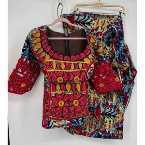 Vibrant Red and Blue Dashiki Set